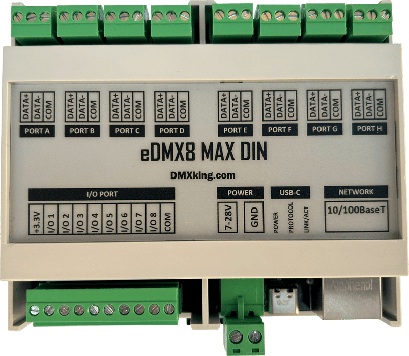 DMXking eDMX8 DIN MAX - ArtNet/sACN to DMX Controller